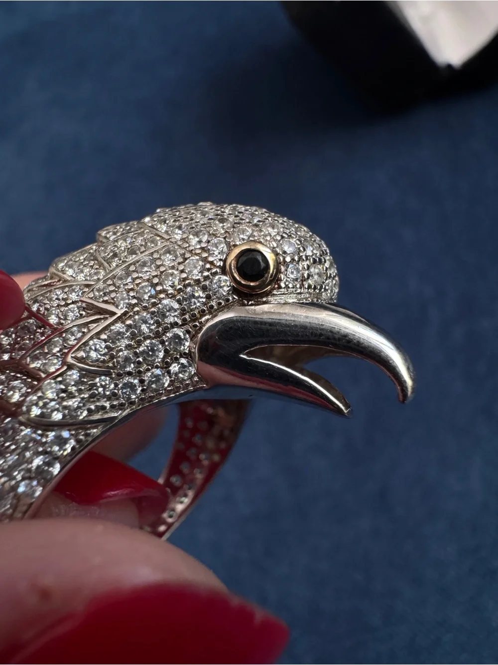 Eagle Head 925 Sterling Silver and 14k eye Ring size 7.5